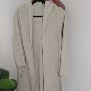 Cyrus Hooded Longline Cardigan in Light Cream